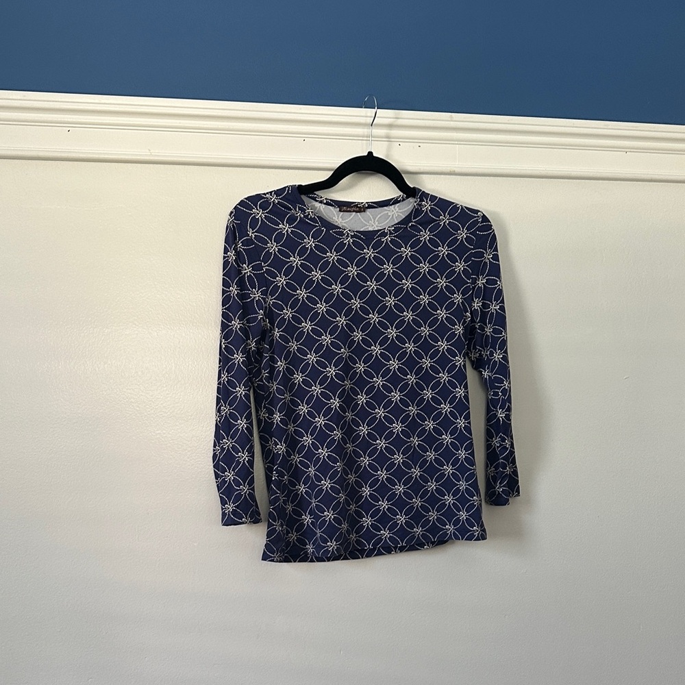 J.McLaughlin Navy Blue Patterned Long Sleeve Top